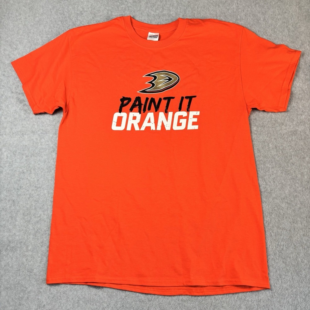 ANAHEIM DUCKS NHL Mens PAINT IT ORANGE Playoff Hockey T-Shirt NWOT Size L GILDAN